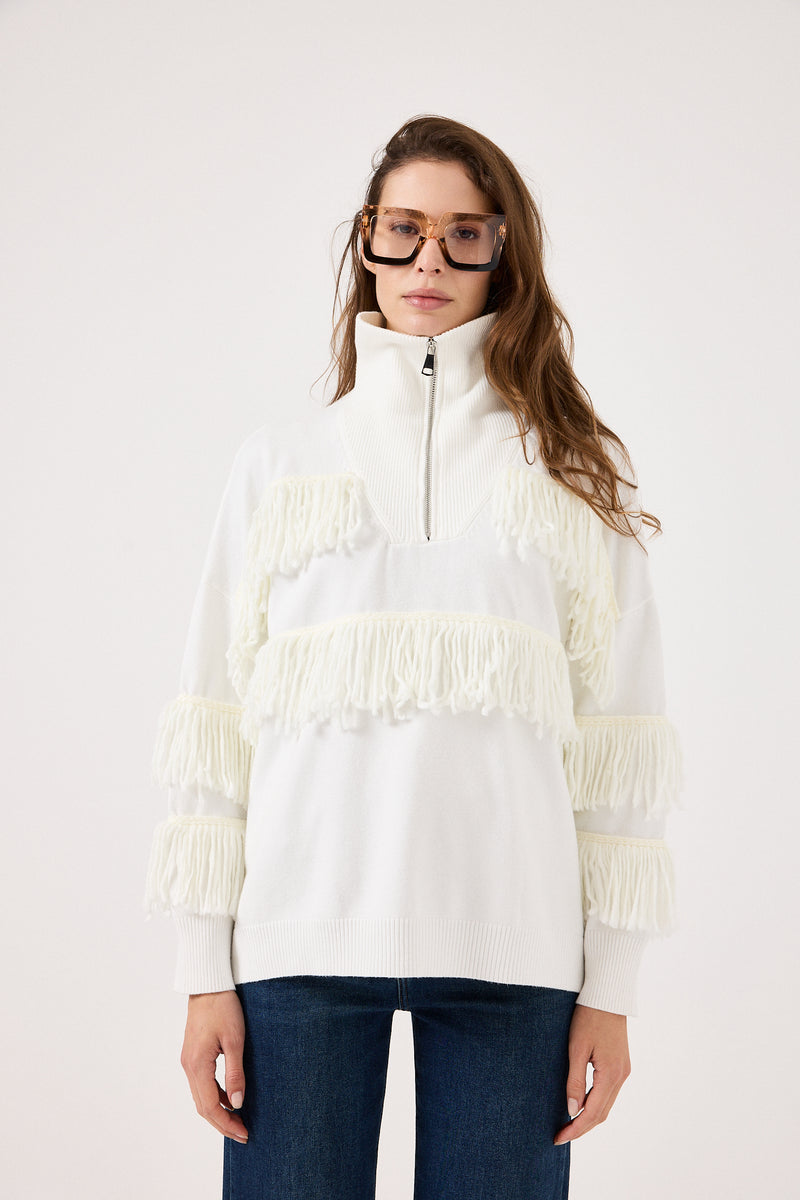 Cardigan con zip e frange FEDERICA BI ( vari colori )