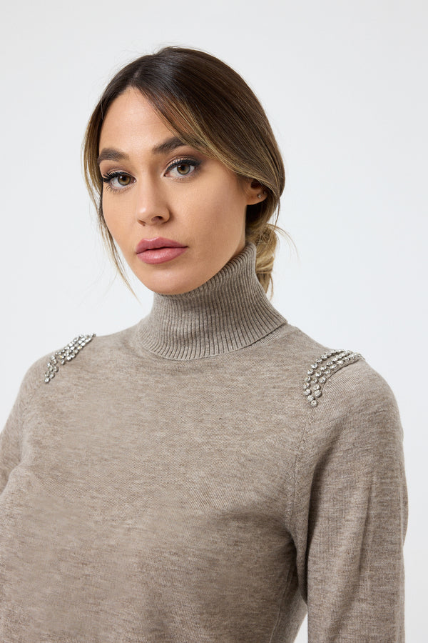 Maglia collo altro cristalli FEDERICA BI ( più colori )