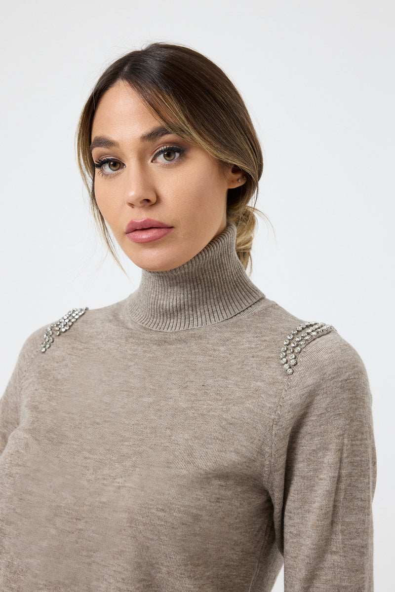 Maglia collo altro cristalli FEDERICA BI ( più colori )