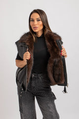 Gilet in pelle ed ecovisone FEDERICA BI