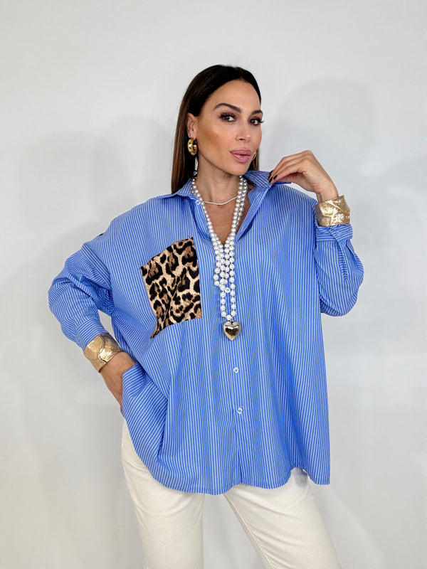 Camicia gessata azzurra FEDERICA BI