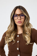 Maglia marrone bottoni gioiello FEDERICA BI