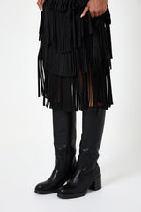Gonna nera in ecosuede con frange FEDERICA BI