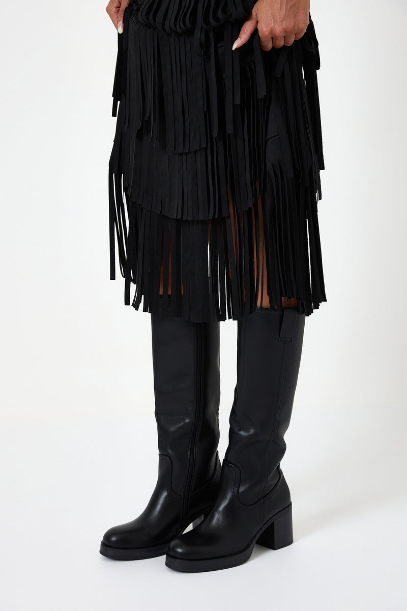 Gonna nera in ecosuede con frange FEDERICA BI