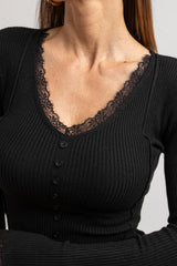 Maglia bottoncini e pizzo FEDERICA BI (piu’ colori)