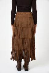 Gonna camel in ecosuede con frange FEDERICA BI