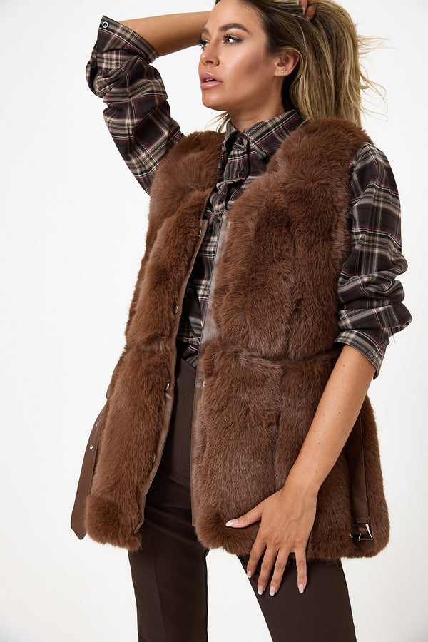 Gilet in ecopelliccia marrone FEDERICA BI