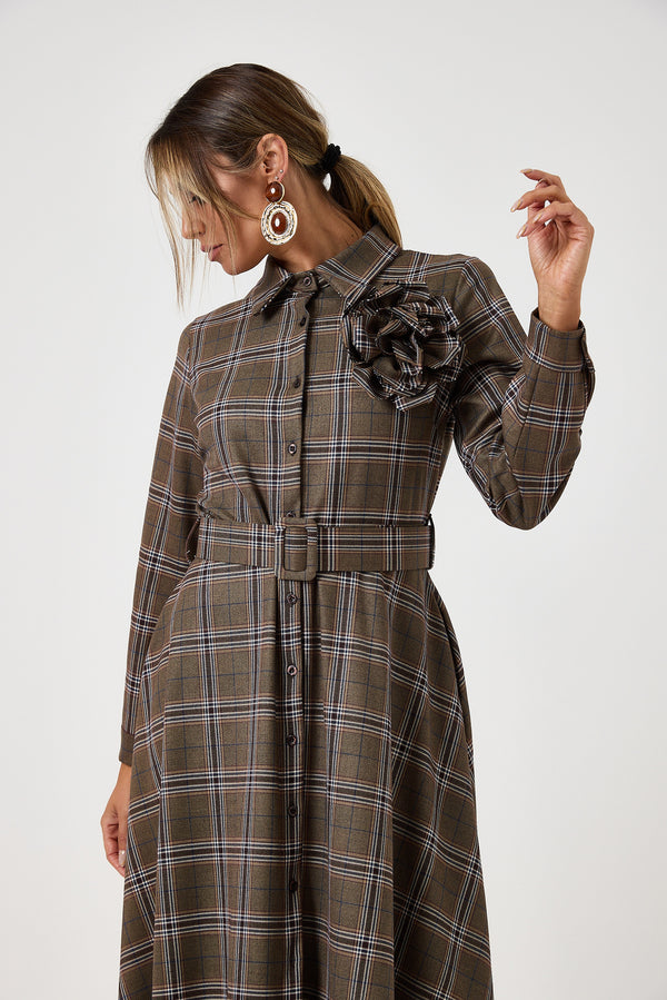 Abito tartan spilla fiore FEDERICA BI