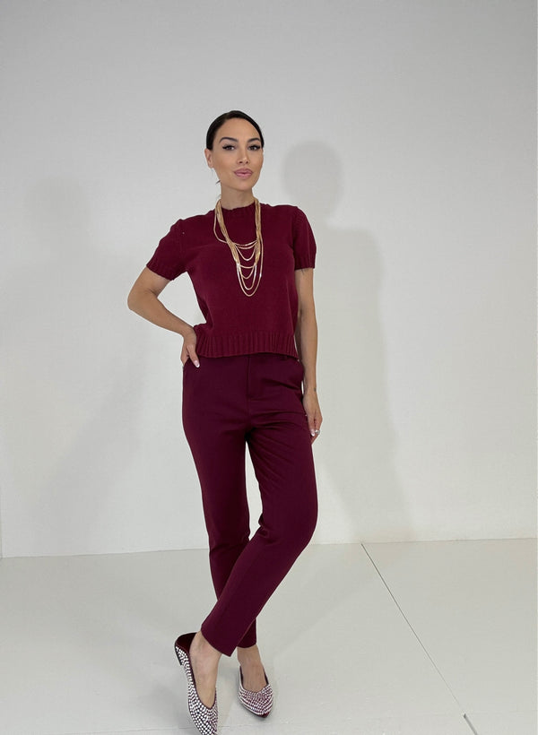 Pantalone in punto milano bordeaux FEDERICA BI