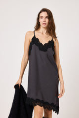 Abito in tela antracite e pizzo nero FEDERICA BI