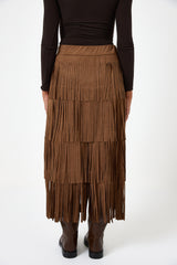 Gonna camel in ecosuede con frange FEDERICA BI