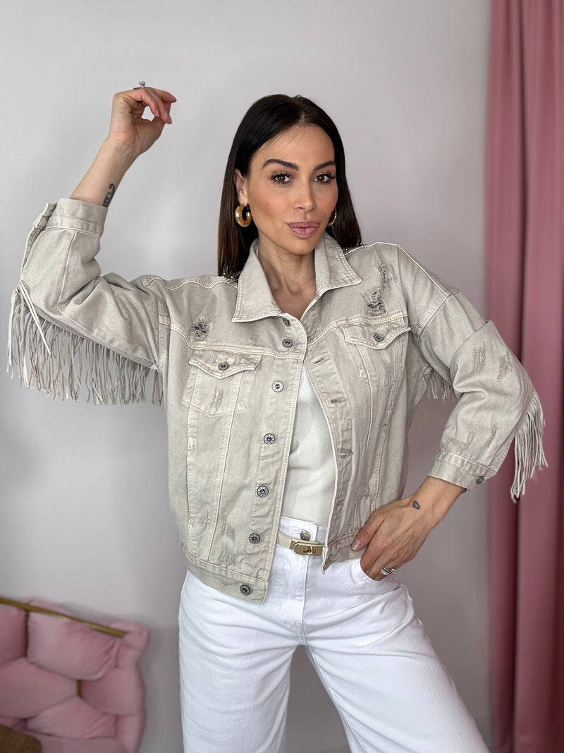 Giacca in denim e frange FEDERICA BI ( vari colori )