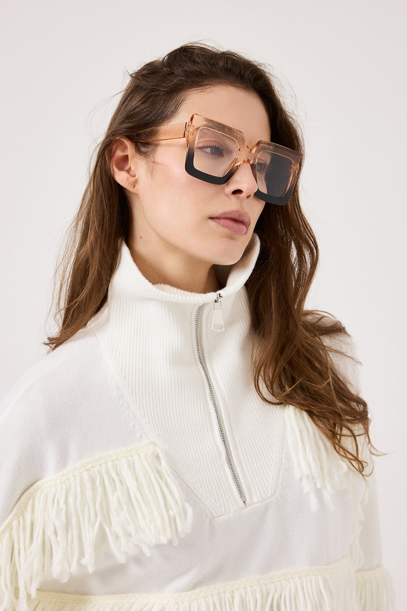 Cardigan con zip e frange FEDERICA BI ( vari colori )