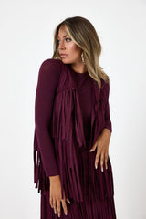 Gilet bordeaux con frange in ecosuede FEDERICA BI