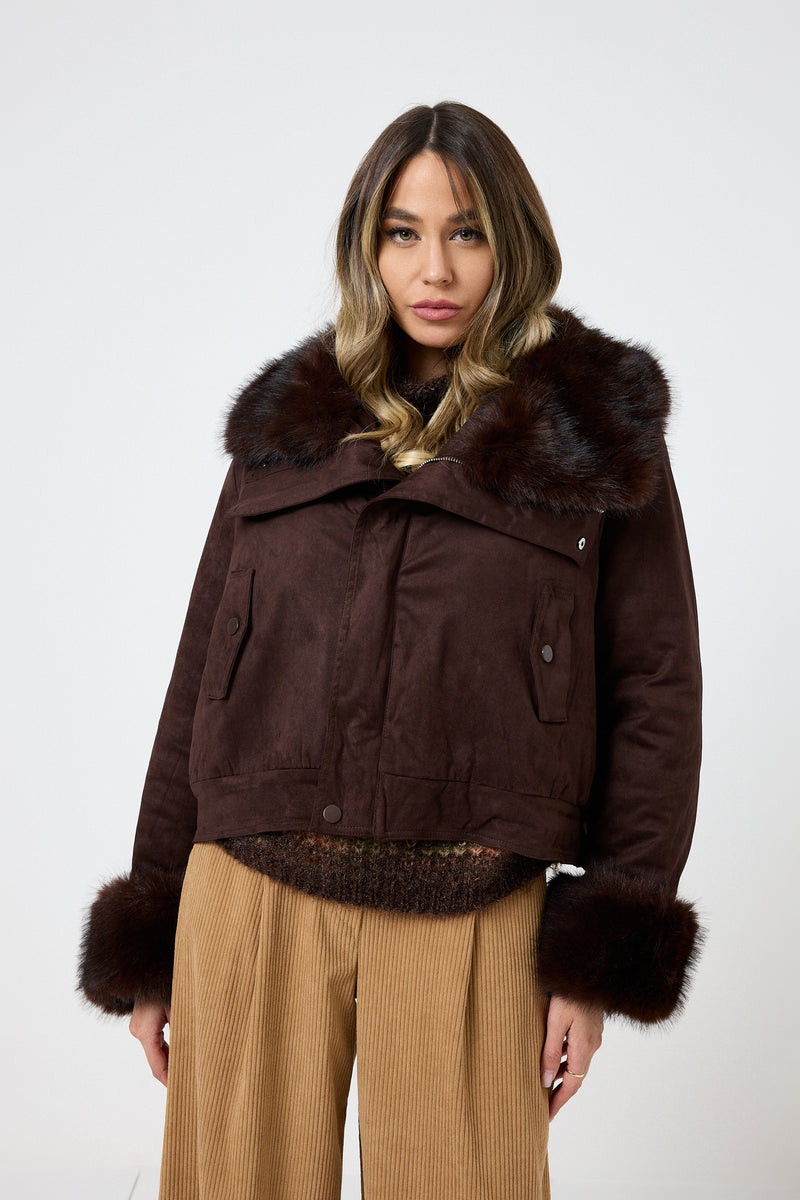 Giacca in ecosuede marrone ecopelliccia FEDERICA BI