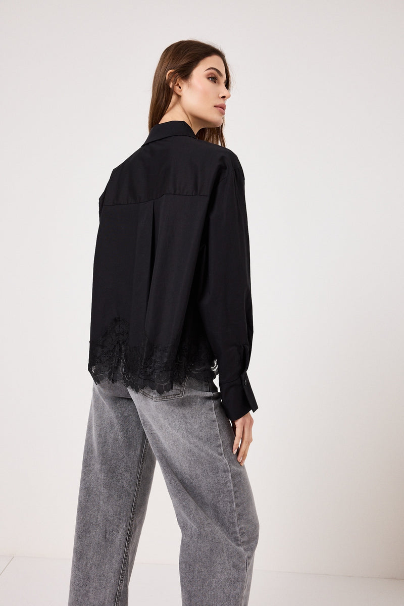 Camicia in cotone e pizzo FEDERICA BI ( bianca e nera )