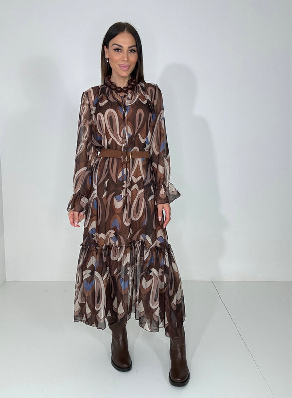 Abito in chiffon marrone FEDERICA BI