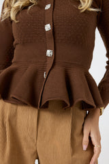 Maglia marrone bottoni gioiello FEDERICA BI