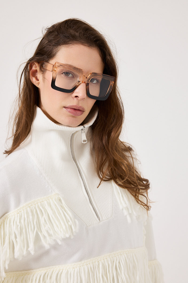 Cardigan con zip e frange FEDERICA BI ( vari colori )