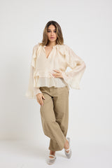 Camicia beige volant FEDERICA BI