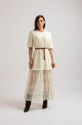 Abito lungo FEDERICA BI tricot e pizzo