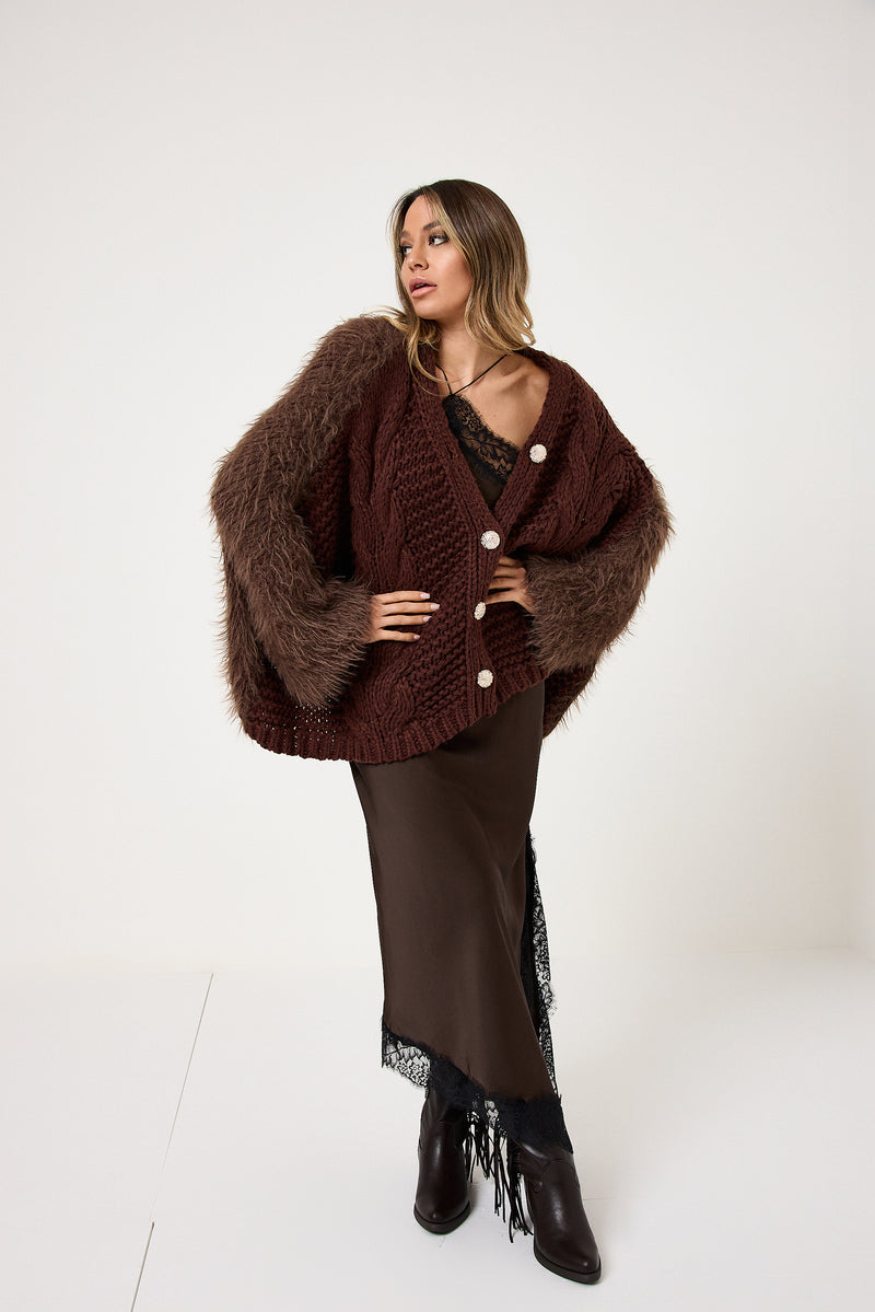 Cardigan treccia e ciniglia FEDERICA BI ( vari colori )