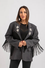 Blazer grigio gioiello e frange FEDERICA BI