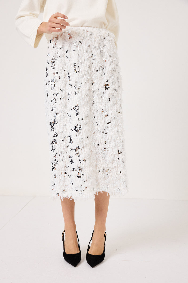 Gonna bianca piume e paillettes FEDERICA BI