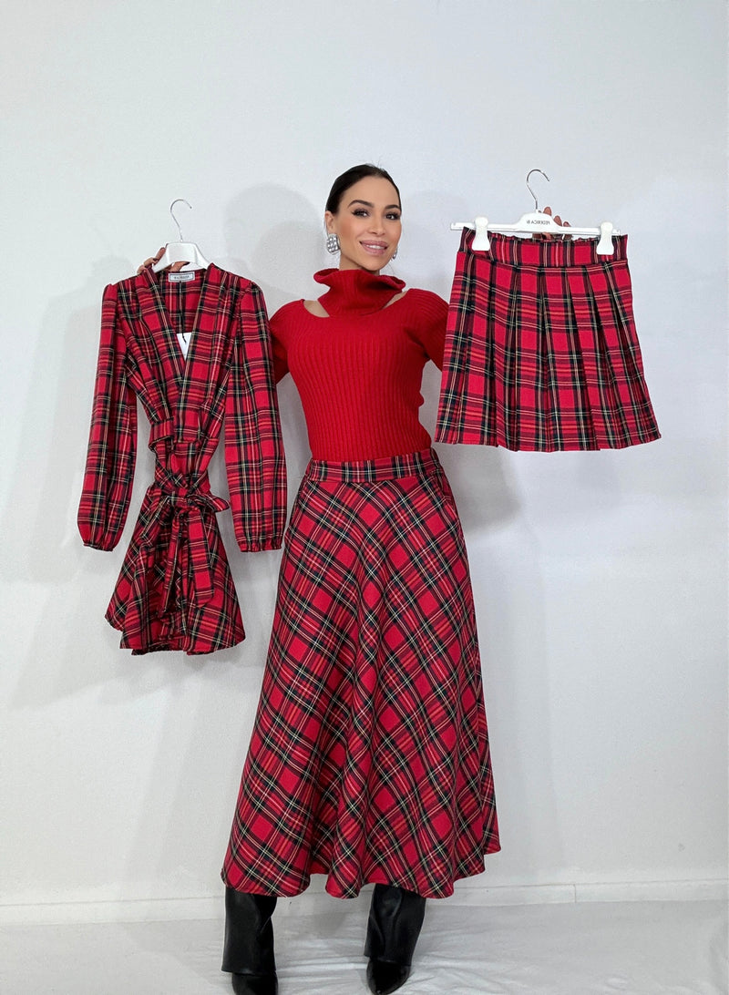 Gonna lunga tartan rosso FEDERICA BI