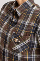 Camicia tartan moro cristallini e spilla FEDERICA BI