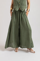 Pantalone in lino verde militare FEDERICA BI