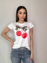 T-shirt CHERRY in cotone bianca e nera FEDERICA BI