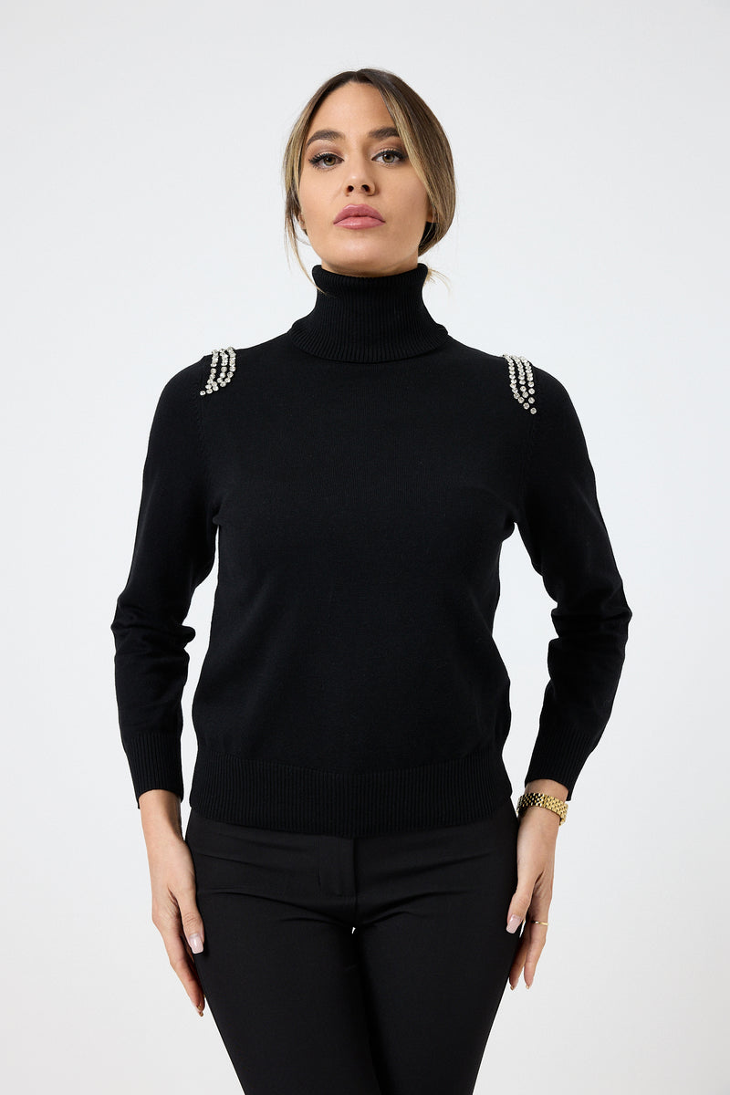 Maglia collo altro cristalli FEDERICA BI ( più colori )