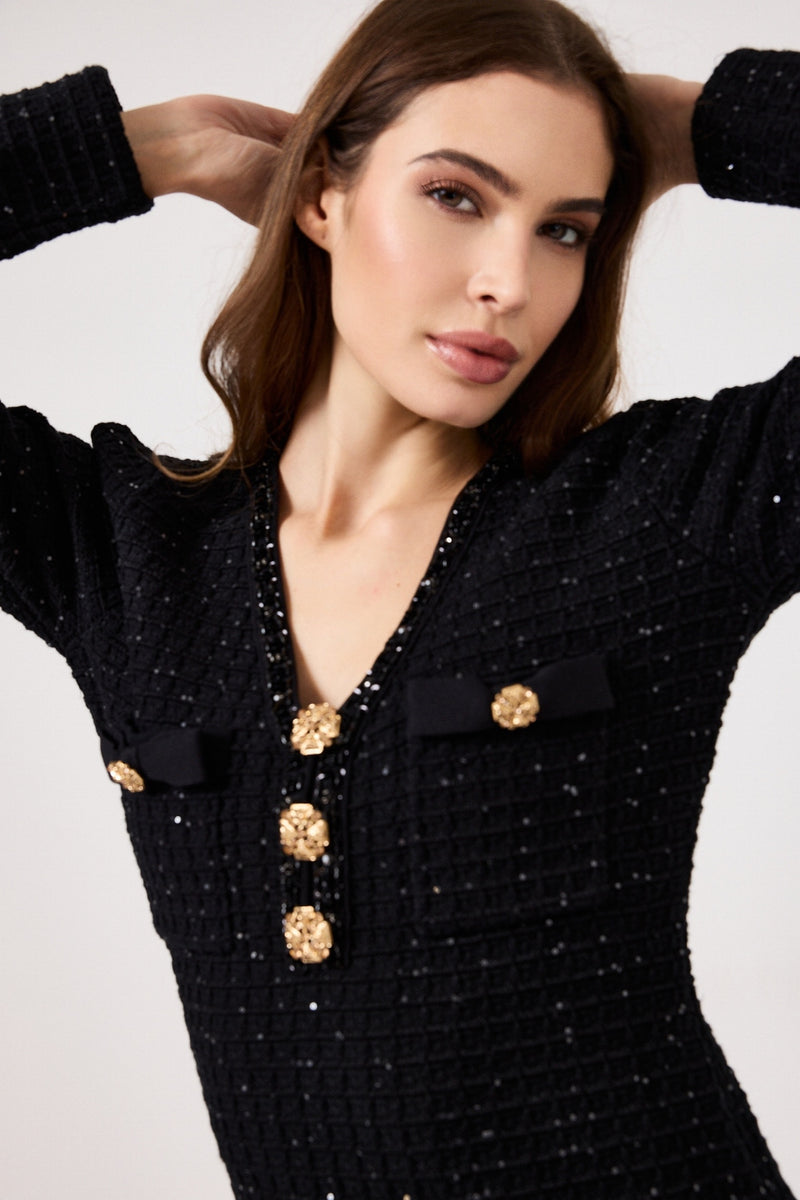 Abito elegante nero bottoni oro FEDERICA BI