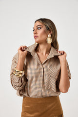 Camicia a quadri beige FEDERICA BI