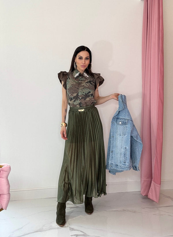 Gonna plissettata verde militare FEDERICA BI