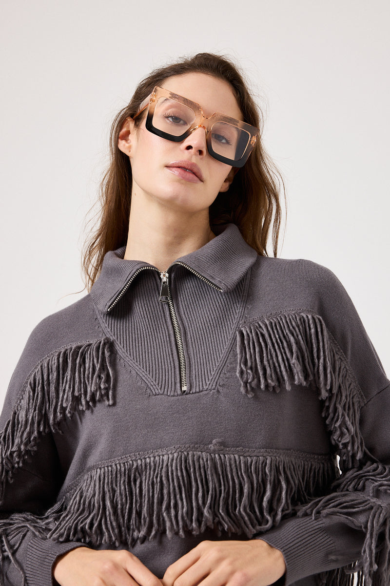 Cardigan con zip e frange FEDERICA BI ( vari colori )