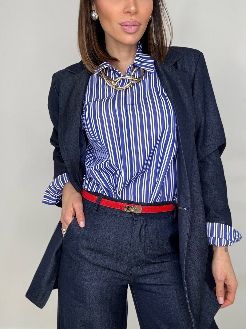 Camicia gessata blu FEDERICA BI