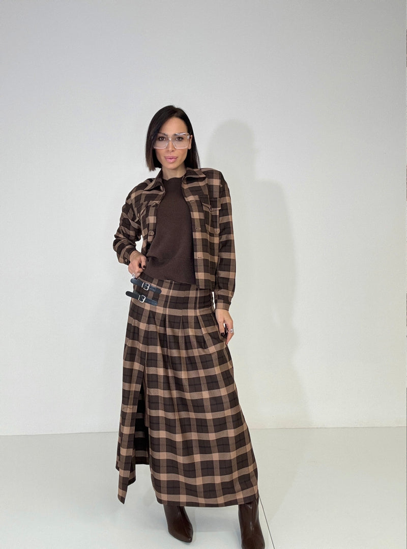 Gonna lunga tartan marrone FEDERICA BI