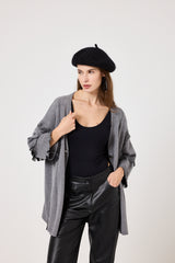 Cardigan grigio frange in suede FEDERICA BI