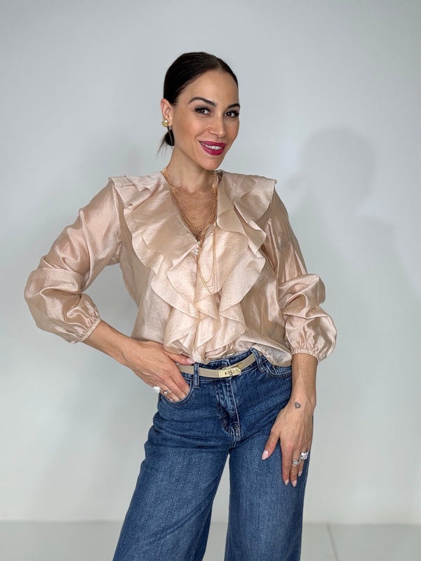 Camicia beige volant FEDERICA BI