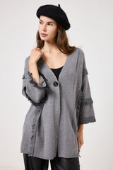Cardigan grigio frange in suede FEDERICA BI