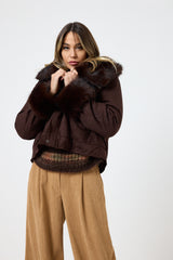 Giacca in ecosuede marrone ecopelliccia FEDERICA BI