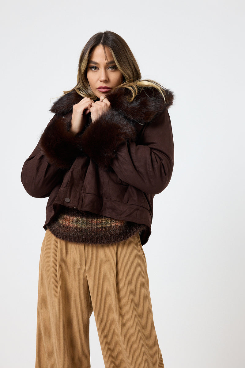 Giacca in ecosuede marrone ecopelliccia FEDERICA BI