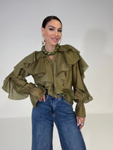 Blazer in velluto verde militare