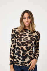 Maglia misto cachemire stampa animalier nera FEDERICA BI