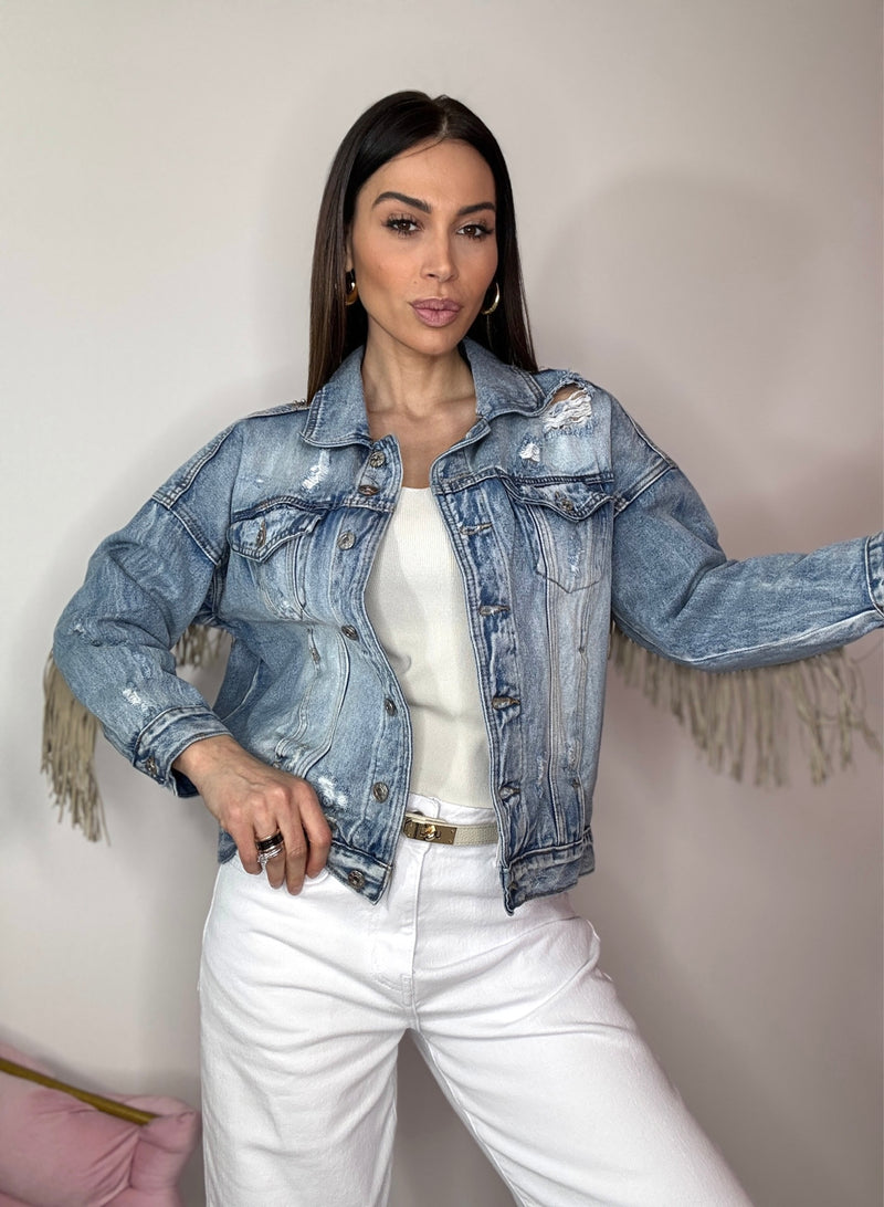 Giacca in denim e frange FEDERICA BI ( vari colori )