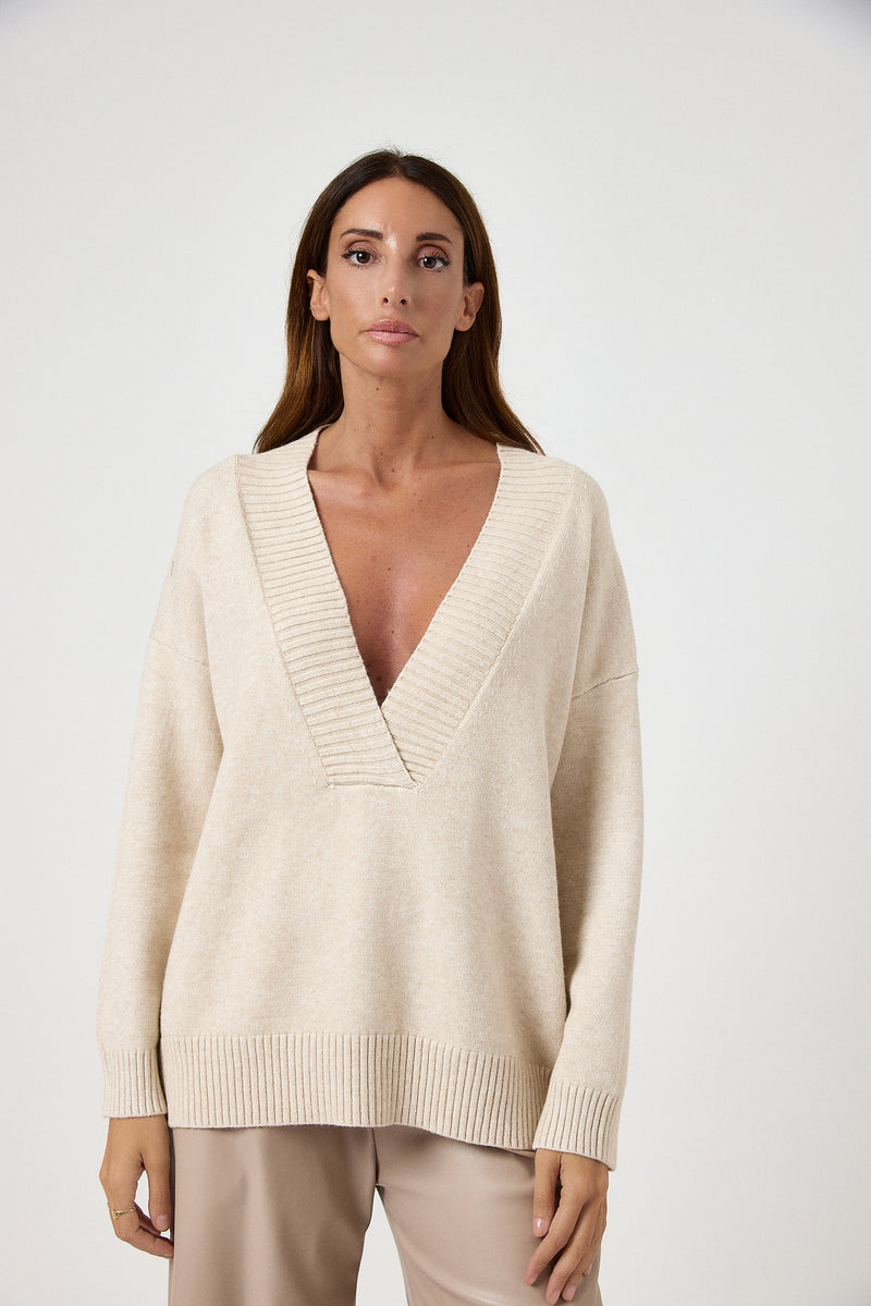 Maglia beige scollo FEDERICA BI