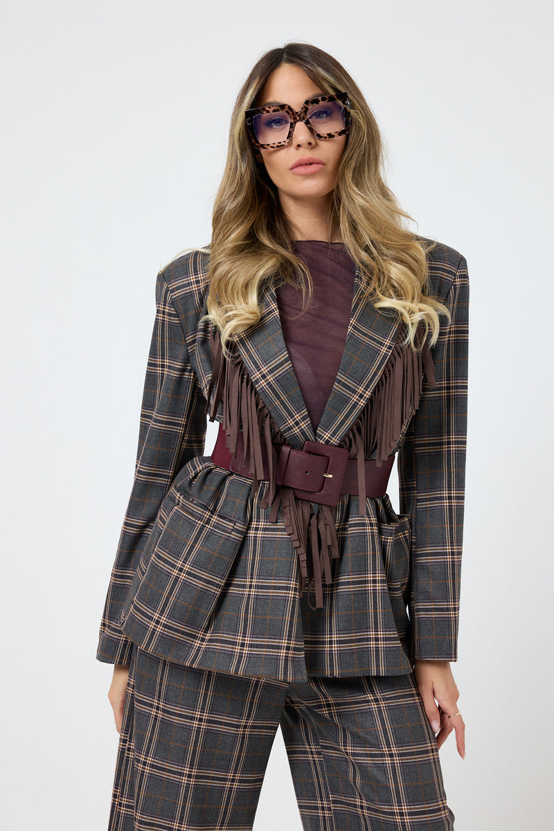 Blazer tartan grigio frange FEDERICA BI