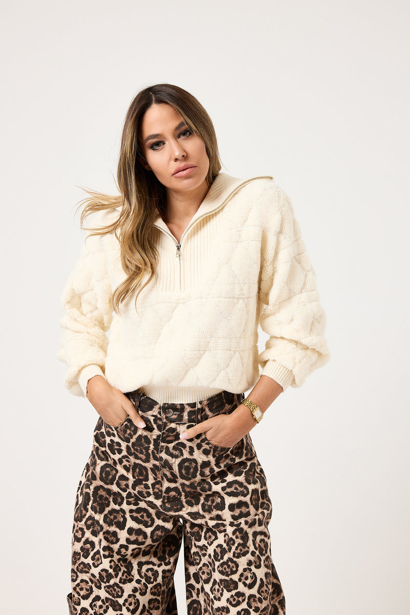 Maglione burro con zip FEDERICA BI